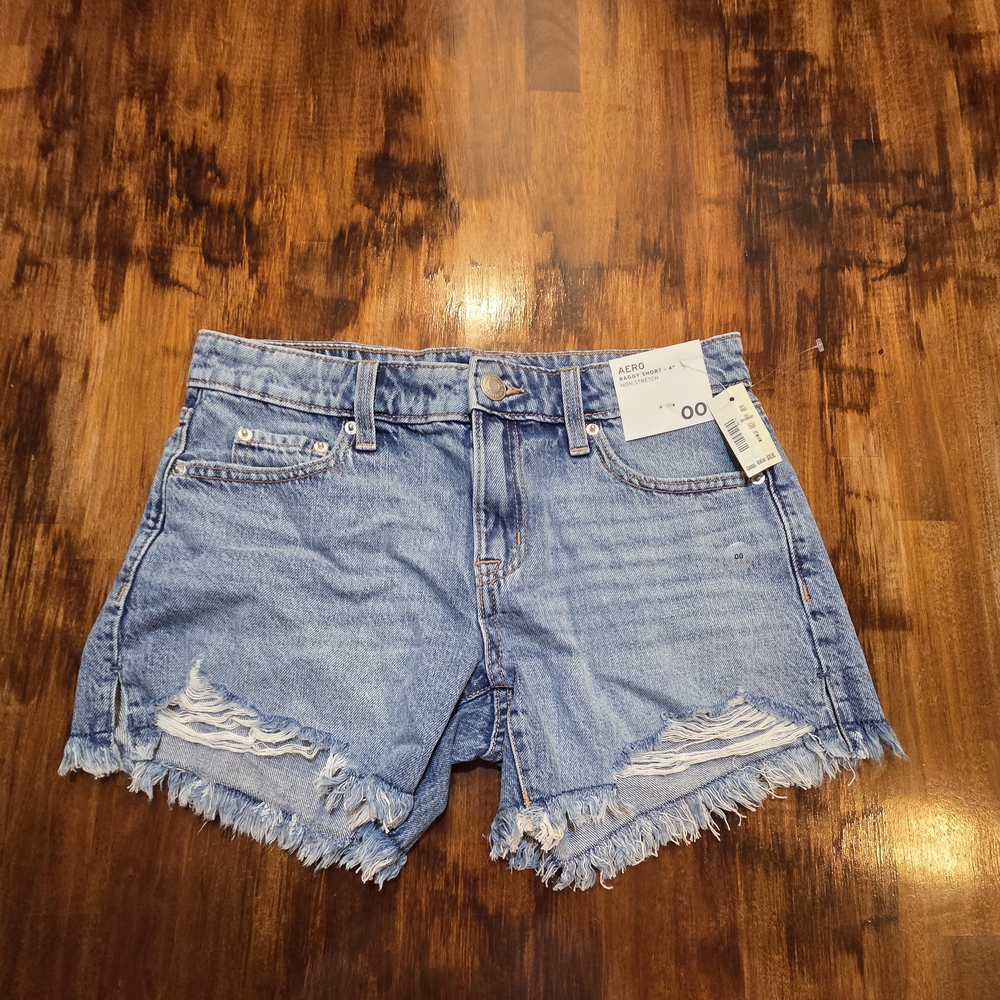 NWT Aeropostal Baggy Short Womens 4" Inseam SZ 00 Distressed Cutoff Shorts